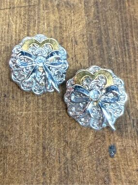 Angels of Heart & Bow Earrings Vintage Gold/Silver Toned